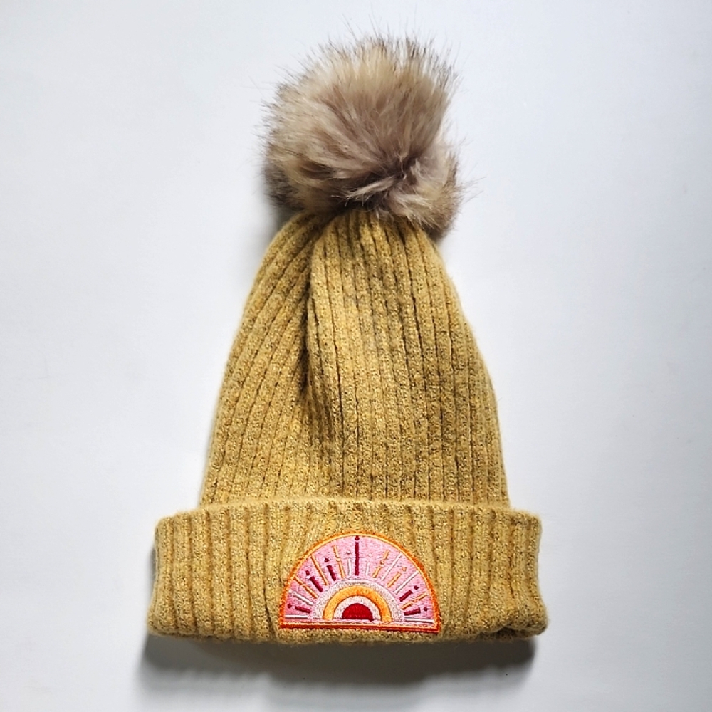 Virginia Wolf Cabincore Sunray Beanie W/removeable pom Pom Ribbed Knit Hat
